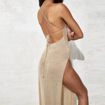 Sexy High Slit Crochet Knitted Tunic Beach Cover Up Long Dress Cover-ups Beach Dress Beach Wear Sarong Beachwear Female Women