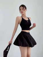 Preppy WOMENGAGA American Style Style High Waisted Slim Pleated Skirt For Women's Summer Ballet Skirt Fashion Women QI9Y