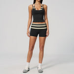Quick Drying Polka Dot Patchwork Yoga Sets Women Hanging Neck Slim Shockproof Sports Tank Top Gym High Waist Shorts Fitnss Suit