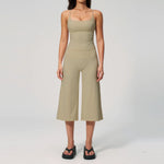 Gym Workout Yoga Sets Women Square Neck Slimming Sports Tank Top Fitness Gym Suit Outdoor High Waist Flare Pants Two-piece Set