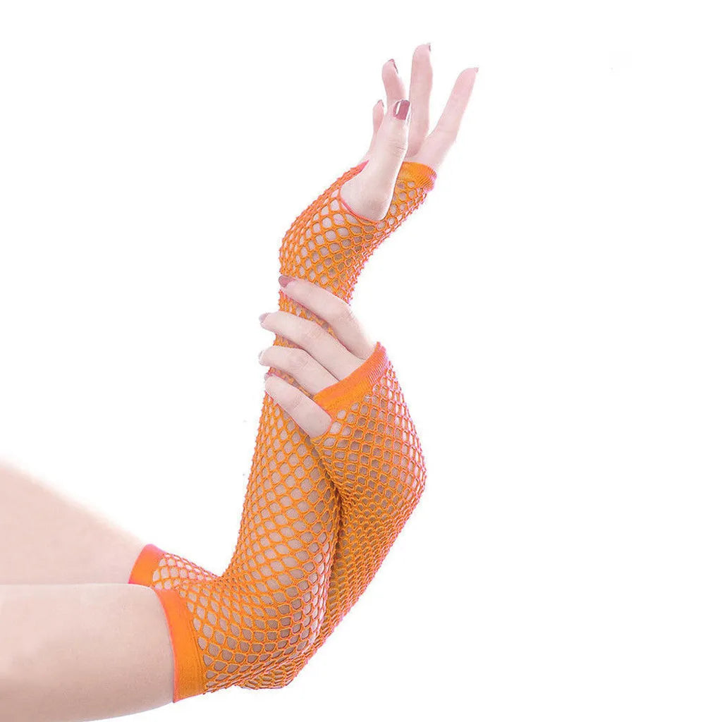 Blue Neon Fishnet Fingerless Long Gloves Arm Cuff Party Wear Fancy Dress For Women Sexy Girls Punk Gothic Dance Party Mesh Glove