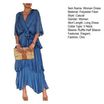 Women's Flowy Chiffon Wedding Guest Dress Ruffle Half Sleeve Empire Waist Ruched Wrap Dress V Neck Tiered Swing Dresses