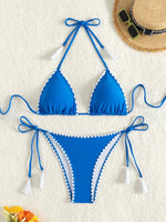 ZTVitality Blue Sexy Bikini Set 2024 New Arrival Biquini Padded Bra Halter Bandage Swimsuit Women's Swimwear Whip Stitch Summer