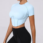 No Padded Women Yoga Sport T Shirts Fitness Clothes Short Sleeve Yoga Shirt Gym Top Running Active Wear Sport Tops
