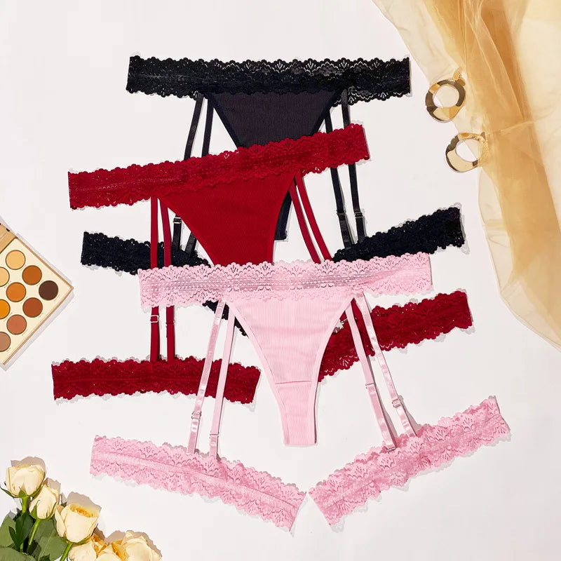 1pcs XL-4XL Plus Size Lace Women Thongs Mid Waist Solid Ladies G-string New Fashion Erotic Underwear Female Suspender Socks