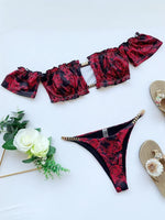 Cherry Print Off Shoulder Bikini 2025 High Cut Swimsuit Women Female Brazilian Swimwear Two pieces Bikini set Bathing Suit Swim