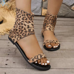 Women Sandals New Fashion Round Toe Back Zipper Sandals Female 2026 Summer Trendy Leopard Print Casual Shoes
