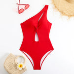Vintage Black Swimwear Women 2026 Sexy One Shoulder Front Cross Hollow Out Slim One Piece Swimsuit Beach Bathing Suit Monokini