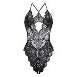 Women Sexy Lace Teddy Lingerie Deep V Mesh Sheer Bodysuit Backless Crotchless One Piece Babydoll Nightwear