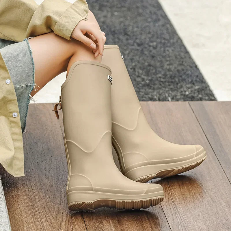 Women's Rain Boots Anti Slip Thick Soles Outdoor Long Tube Rain Boots Waterproof Fashion Wear-resistant Kitchen Women's Boots