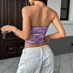 Y2K Street Tank Top Women Summer Lace Front Embroidery Floral Buttom Push Up Underwire Strapless Bandage Fishbone Vest