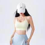 Women Fixed Cup Sports Bra Double Thin Strap Crisscross Back Wirefree Shockproof Yoga Fitness Back Closure Crop Top