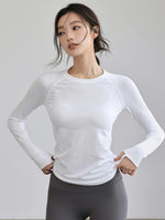 Women's Autumn & Winter Yoga Comprehensive Training Top High-Elastic Slim Crew Neck Quick-Dry Sports Long-Sleeve Fitness Clothes