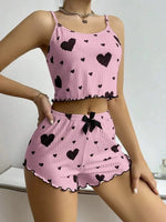 Women's Pajamas Set Sleepwear 2 PCS Short Tank Tops And Shorts S M L White Ventilate Soft Casual Love Printing