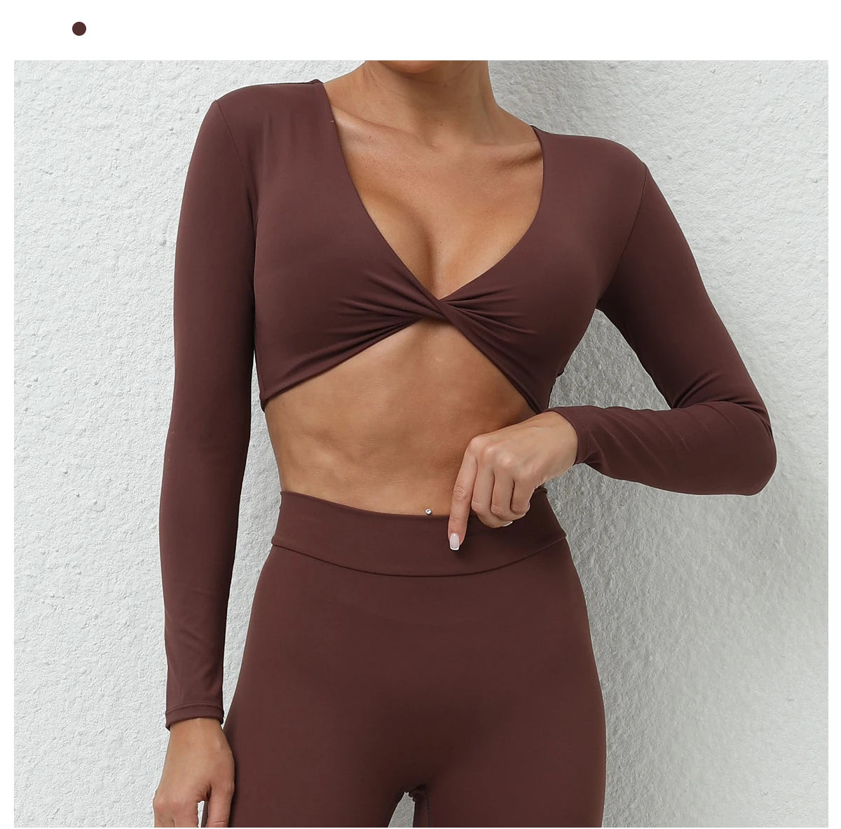 Long Sleeve Gym Crop Tops for Women Twist Deep V Workout Quick Dry Padded Sports Fitness Yoga T-Shirt