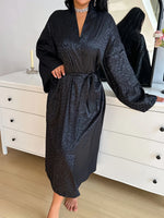 Four Seasons Retro Women's Robe Elegant Casual Jacquard Long Sleeve Pajamas BeltedBathrobe Loungewear