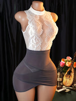 Women Lace Lingerie Set Floral Halter Bodysuit Bodycon Mini Dress Office Uniform Costume Nightwear Gift