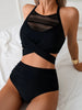 Sexy Black Mesh Patchwork Bikini Set 2026 Women Hanging Neck Bandage Cross High Waist Swimsuit Beach Bathing Suit Swimwear