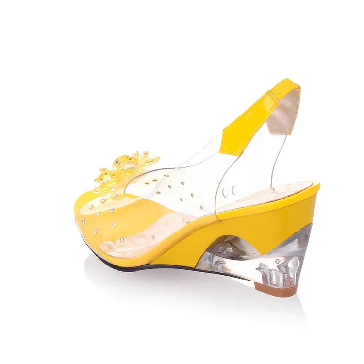 NASBAVI New Fashion Flower Transparent Sandals Wedge Women Shoes Large Size Sandals Women Size 34-43