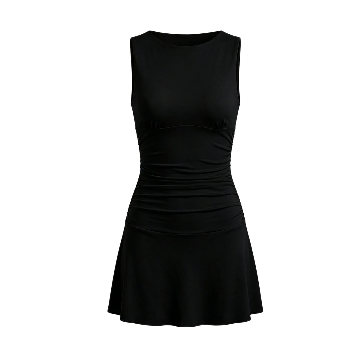 2026 Fashion Women Tank Dress Dots Print/Solid Color Sleeveless Slim Fit Ruched Short Dress for Daily Office Party