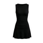 2026 Fashion Women Tank Dress Dots Print/Solid Color Sleeveless Slim Fit Ruched Short Dress for Daily Office Party