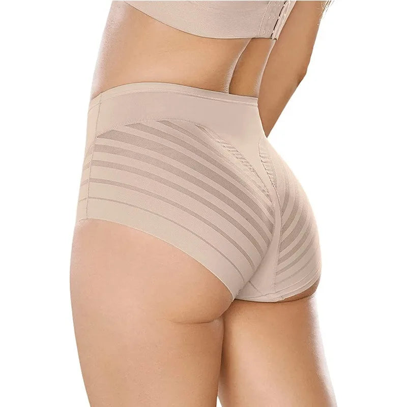 1PC Women Mid-Rise Striped Mesh Shaping Briefs Anti-Chafing Shapers Tummy Control Panties Under Skirt Plus Size Underwear M-3XL