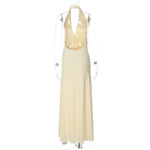 FDYOUI 2026 Summer Deep V-neck Hollow Out Long Maxi Evening Dress Women Chic Backless High Slit Ruched Solid Party Club Dresses