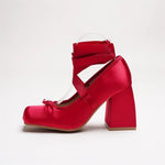 2026 Big Size 43 Cute Red Lolita Ankle Wrap Pumps Sweet 9cm Square High Heels Gothic Cosplay Ballet Style Mary Janes Shoes Women