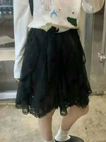 Lace Tulle Skirt Women Sweet Elegant Korean Style Ruffle Skirts Vintage Streetwear Irregular Layered Skirts Fashion Women O4RB