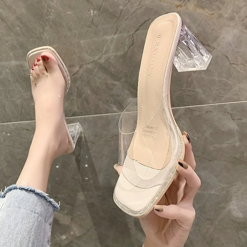 Summer Women Pumps Sandals PVC Jelly Slippers Open Toe High Heels Women Transparent Perspex Slippers Shoes Heel Clear Sandals