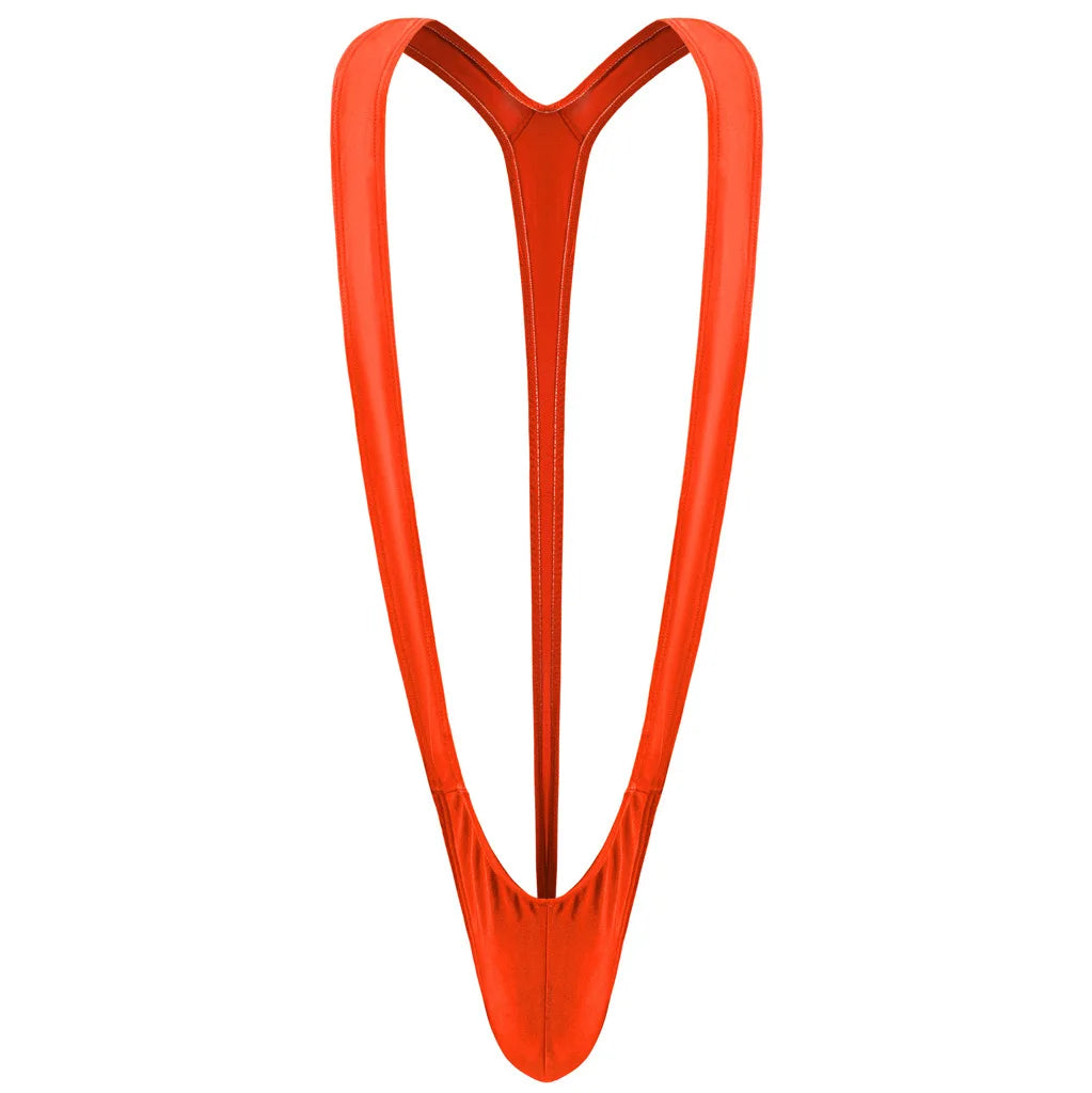 DEKA Mens Glossy Mankini One-Piece Swimsuit Bulge Pouch Thongs V-Shaped Suspender Bodysuit Hollow Out Swimwear Underwear Clubwea
