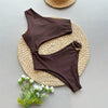 Dark Brown One Shoulder Solid Swimwears Sexy Swimsuit Women One Piece 2026 Hollow Out Monokini Metal Ring Bathing Suit Bodysuit
