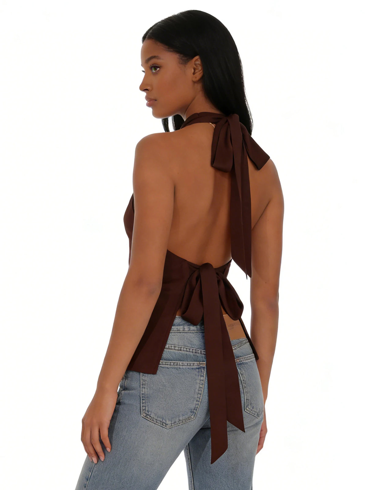 Women Halter Cowl Neck Tank Tops Slim Solid Color Satin Sleeveless Backless Vest for Going Out Party Club