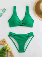 2026 Summer New Women's 2 Piece Swimsuit Solid Color High Waist Bikini Set V-neck Backless Beach Vacation Bathing Suit Swimwear