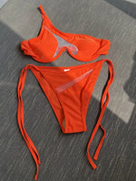 One Shoulder Mesh Bikinis Underwired V-Bar Bikini Women Swimwear Female Swimsuit Two-pieces Bikini Set Push Up Bathing Suit Swim