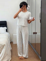New Fashion Leopard Printed Short-Sleeved Pajamas Set Women's Sleepwear Casual Loose Tops and Trousers Set Loungewear