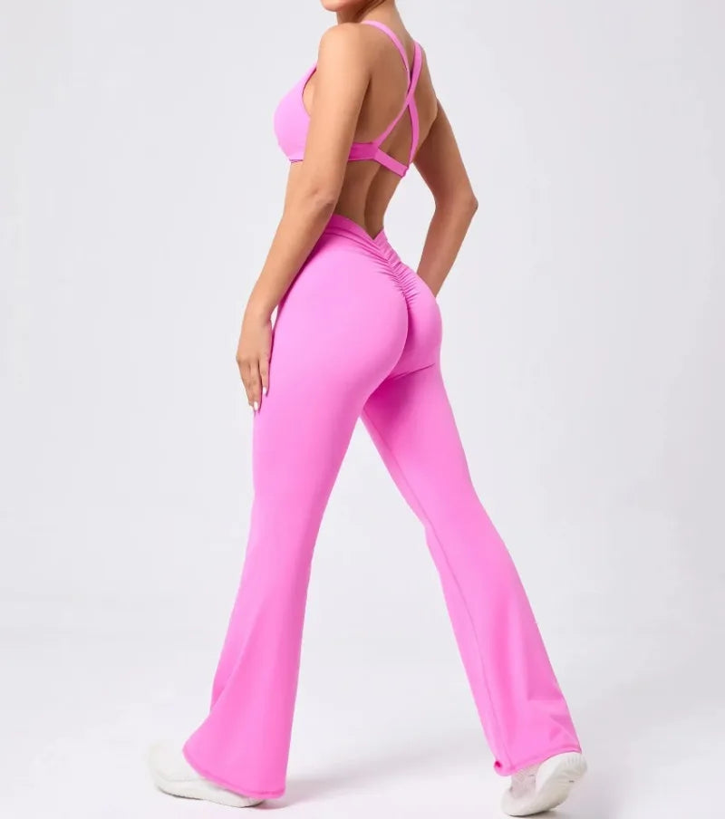 Women's Seamless Yoga Sets Brushed Fabric Flared Hip-Lifting Pants Cross Beauty Back Bra Suits Gym Workout Fitness Training Sets