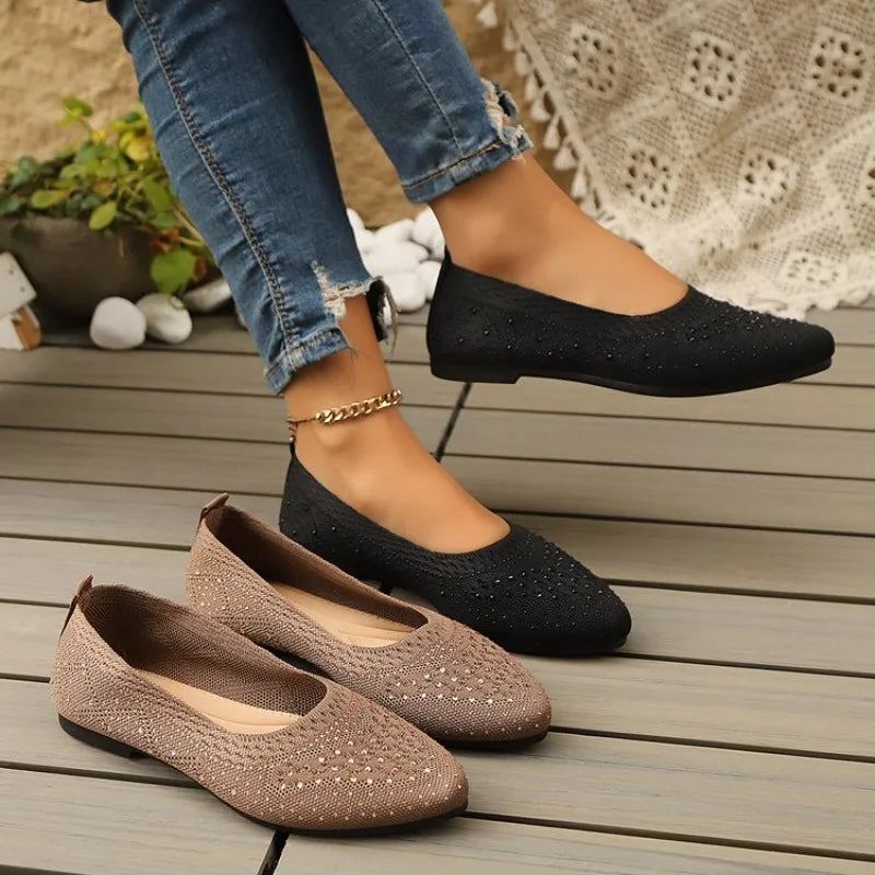 Elastic Knitting Flats Slip on Shoes for WomenSummer Breathable Soft Loafers Woman Lightweight Casual Shoes Mom Moccasins