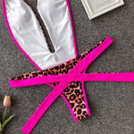 Sexy Bikini 2025 Swimsuit Woman Hollow Out Black Leopard Print Thong Swimwear Front Tie Bathing Suit Backless One Piece Swimsuit