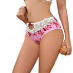 1PCS Women New Red Triangle Panties Sweet Bow Print Lace Trim Brief Hollow Out Low-Rise Sexy Breathable Skin-Friendly Underwear