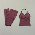 2 Piece Yoga Flares Leggings Set Seamless Women Gym Tank Top and Booty Lift Fitness Flared Pants Open Back Workout Sports Suit
