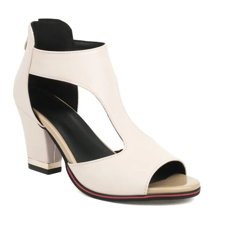 Fish Mouth High Heel Shoes Women's Summer Thick Heel Sandals Waterproof Platform Thick Sole Sexy Slim Back Zipper Hollow