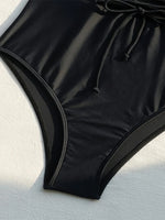 Solid Color Black One Piece Swimsuit for Women Sexy High Waist Bandage Hollow Out Monokini Bikini Underwire Push Up Swimwear