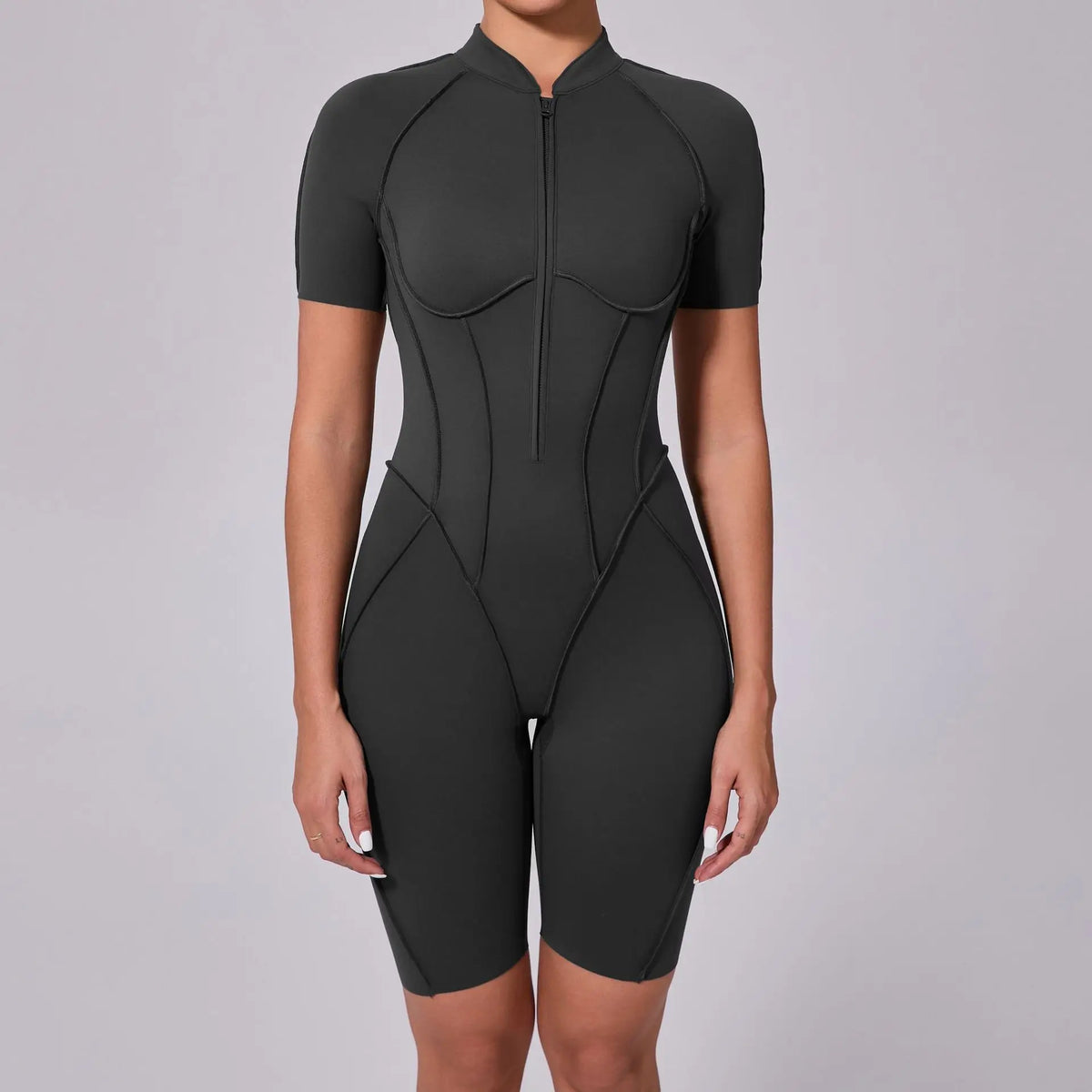 Summer Zipper Short Sleeve Yoga Jumpsuit Women Outerwear Sports Fitness Hip-lifting Backless One-piece Workout Gym Tracksutis