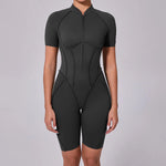 Summer Zipper Short Sleeve Yoga Jumpsuit Women Outerwear Sports Fitness Hip-lifting Backless One-piece Workout Gym Tracksutis