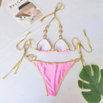 Halter Crystal Rhinestone Diamond Bikini 2025 Female Swimsuit Women Swimwear Two-pieces Bikini Set High Cut Bathing Suit Swim