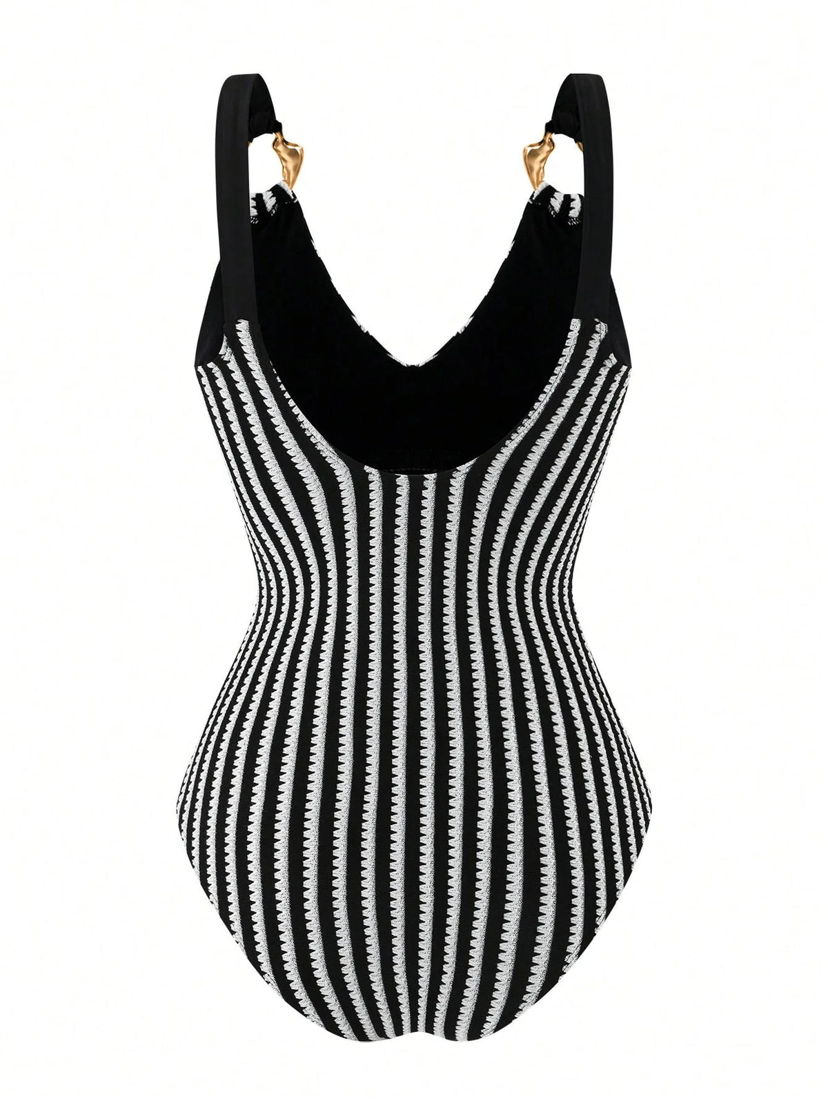 Vintage Black Striped Swimwear Skirts Set Women 2026 Metal Buckle Strap V Neck Slimming Bathing Suit Holiday One Piece Swimsuit