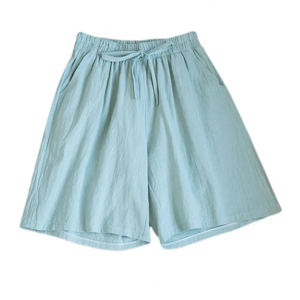Wide Leg Loose Short Pants Women Summer Casual Shorts Elastic Waist Drawstring Pockets Shorts Solid Color Streetwear