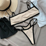 Sexy Beige Black Patchwork Bikini Set 2026 Women Halter Push Up Bra Thong Swimsuit Summer Bathing Suit Holiday Swimwear Biquini