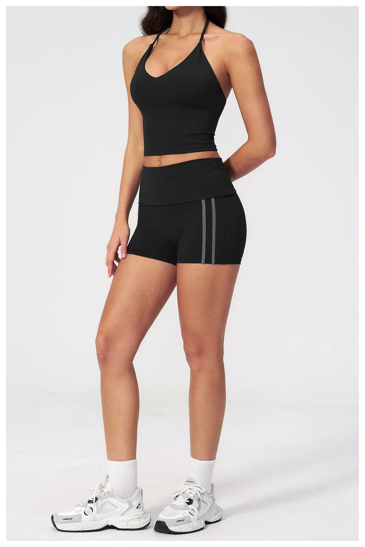 Color Blocked Yoga Suit 2 Pieces Women Slim Sports Tank Top High Waist Leggings Shorts Outfit Tight Outdoor Running Fitness Suit